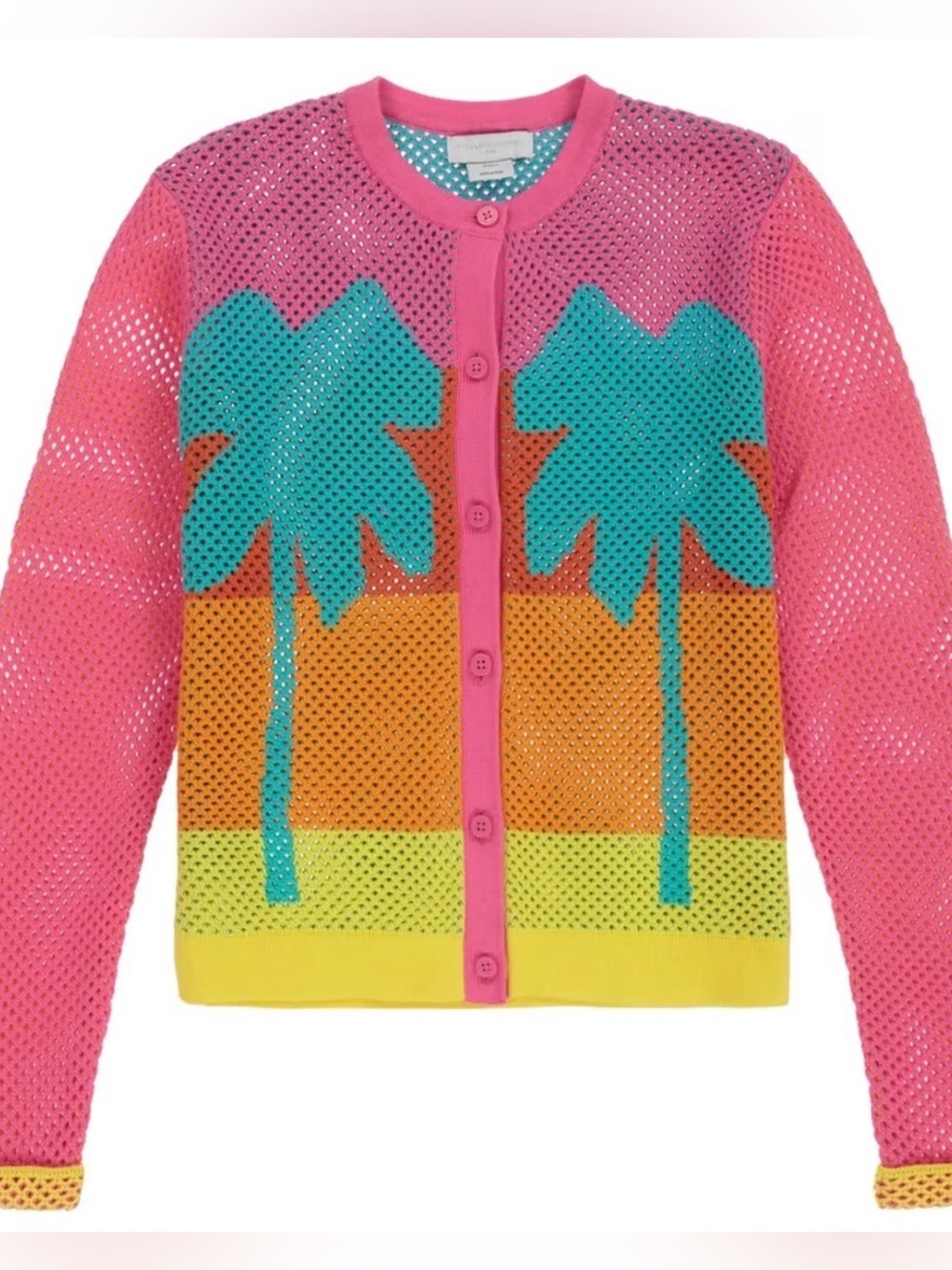 Girls Stella McCartney Pink Mesh Palm-Print Cardigan Sweater